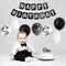 Black and White Happy Birthday Party Decorations, 30 Pcs Balloons Banner Foil Fringe Curtains, for Men Women